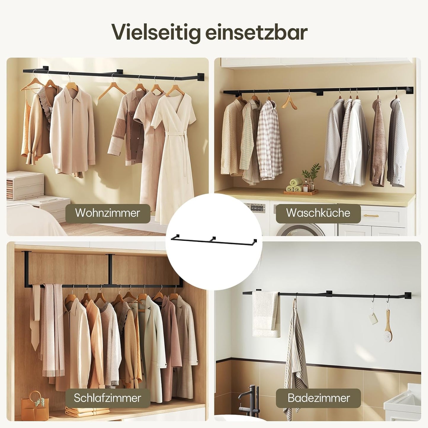 Kleiderstange Industrial Design, Schwarz 170 cm