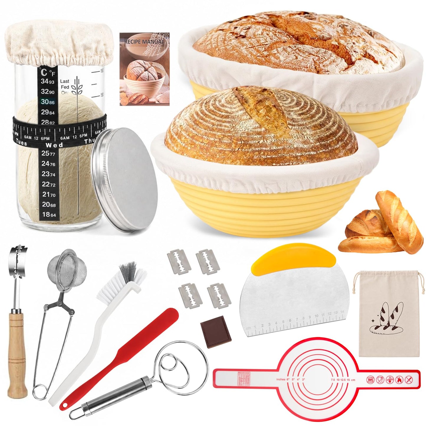 16-teiliges Sauerteig-Starter-Set mit Gärkörben