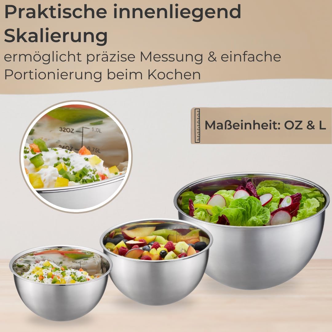 Edelstahl-Rührschüssel-Set mit Deckeln (6-teilig), Frischhalteschüsseln Set 6tlg.