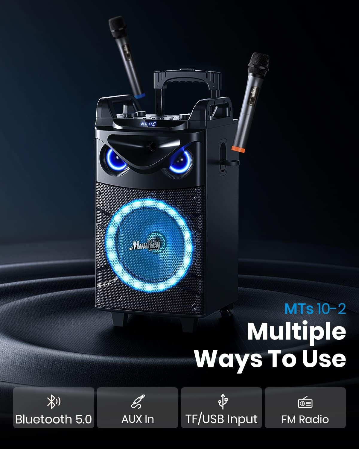 Karaoke-Anlage MK3016 mit Woofer & Mikrofonen, MK3016