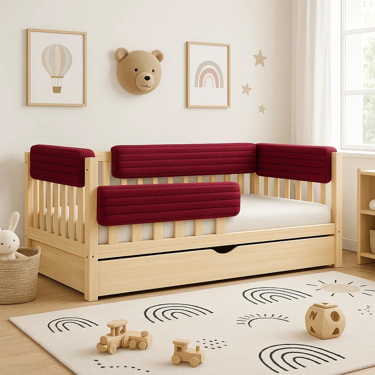 Bettkantenschutz für Kinderbetten, Bordeaux Cord 70cm