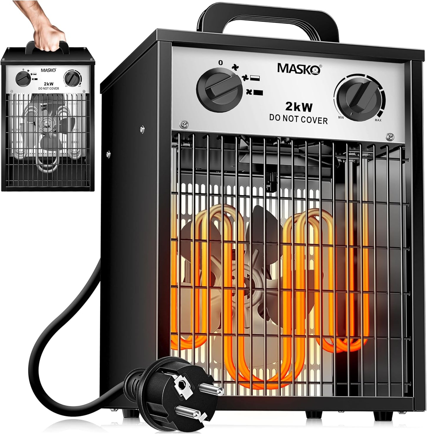 Elektroheizer mit Thermostat, 2 KW - Eckig Weiß