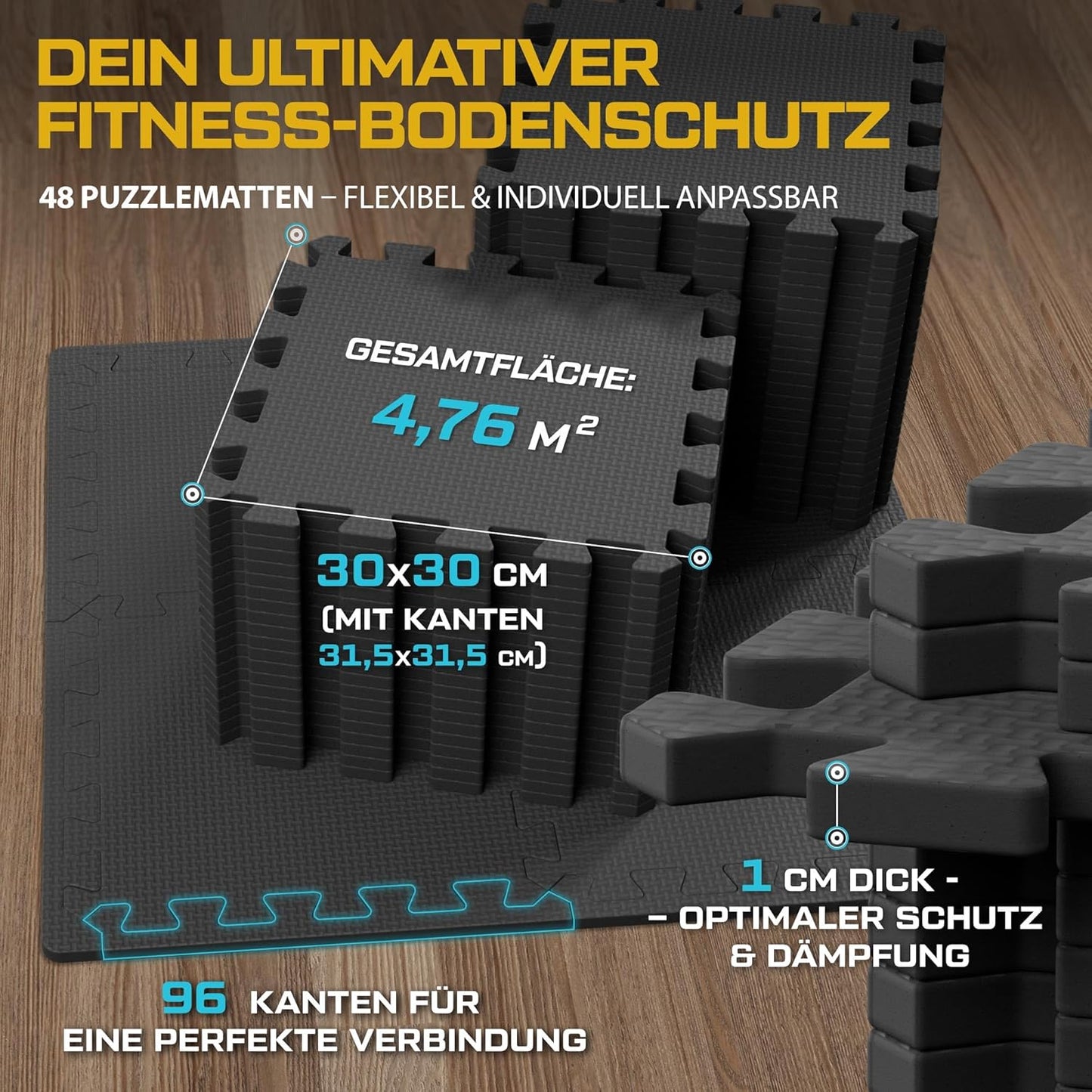 48-teiliges Bodenschutzmatten-Set, 48 Stück 30 x 30 cm