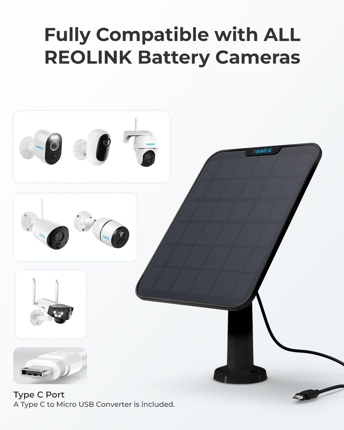 Solarpanel für Akku Überwachungskameras, Schwarz
