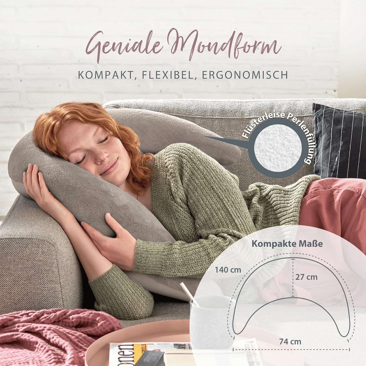 Ergonomisches Plüschmond-Stillkissen, Taupe