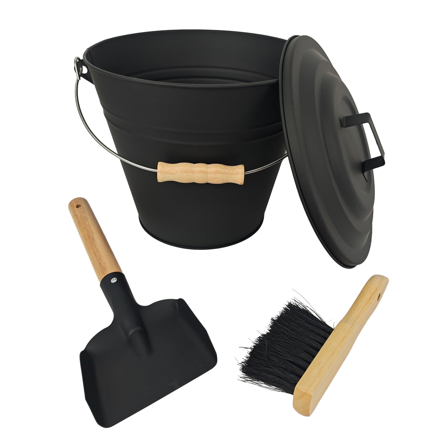 Ascheeimer mit Feger & Schaufel, 10 Liter