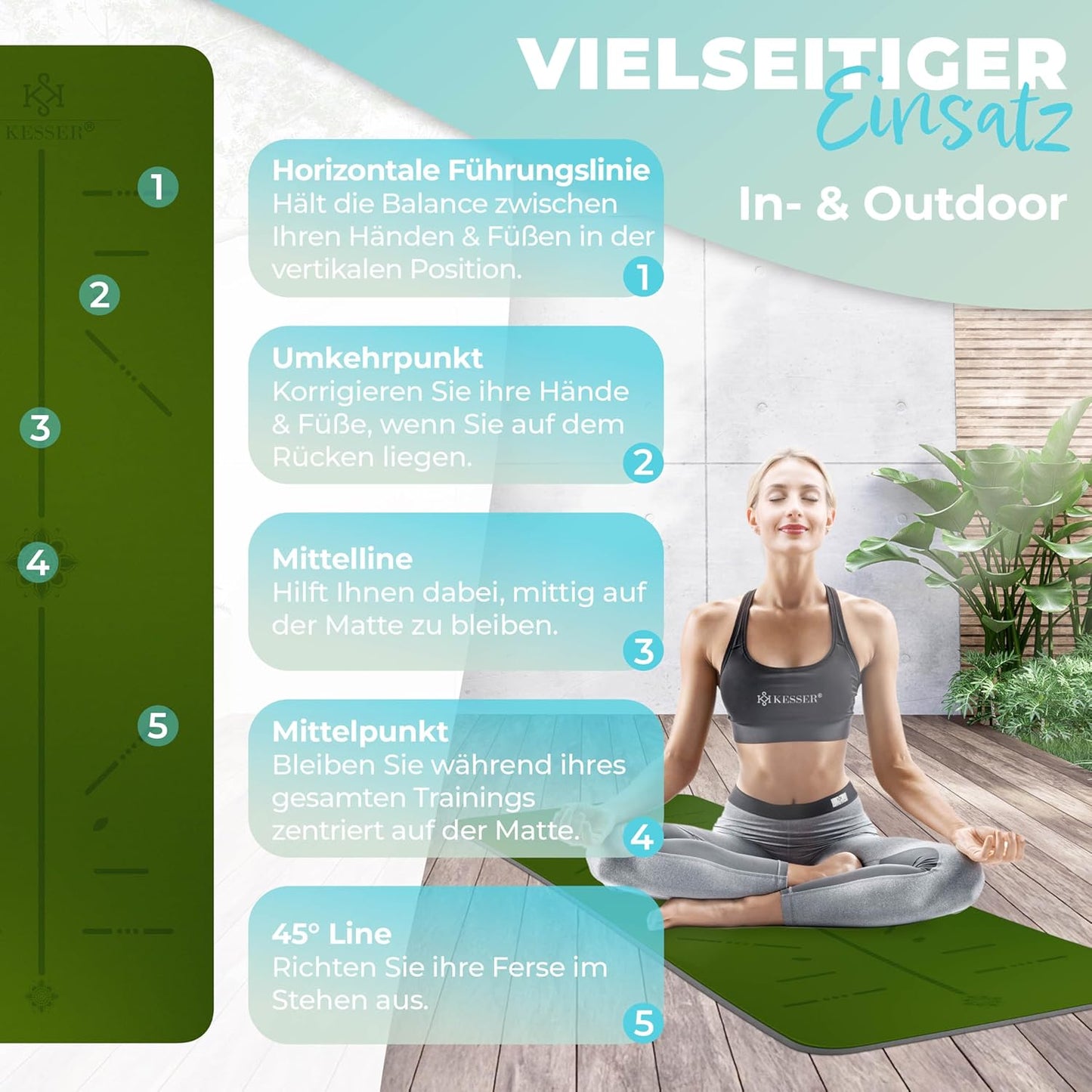Rutschfeste Gymnastikmatte mit Tragegurt, Grün