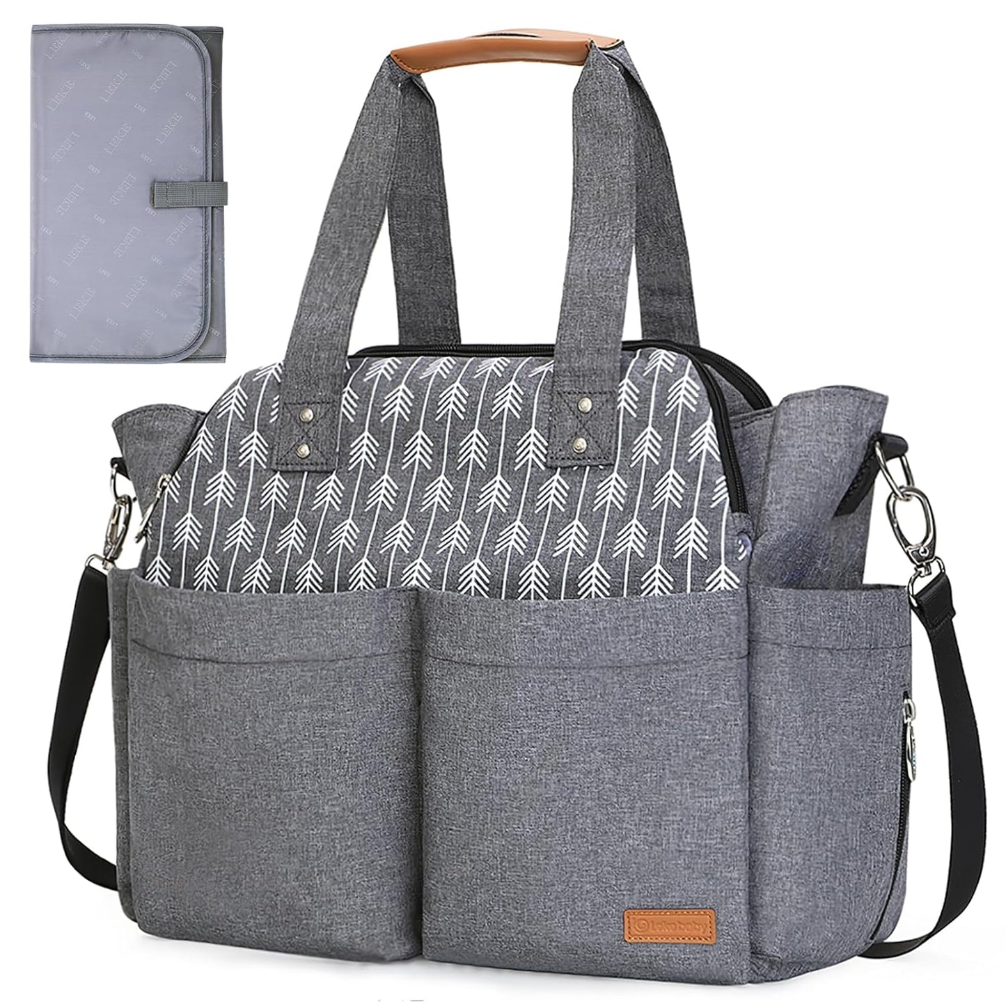 Grosse Wickeltasche mit Wickelunterlage, Grau