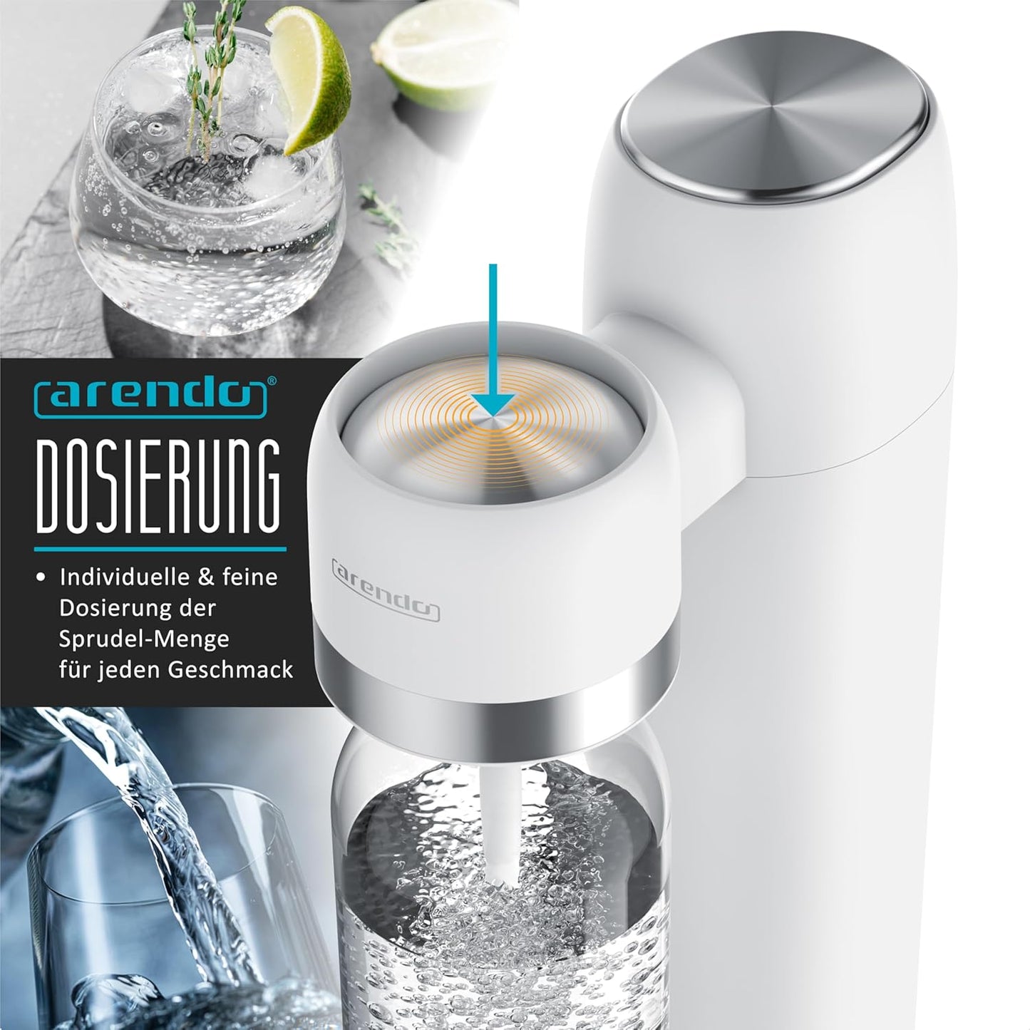 Wassersprudler mit Wasserflasche, B: Weiss