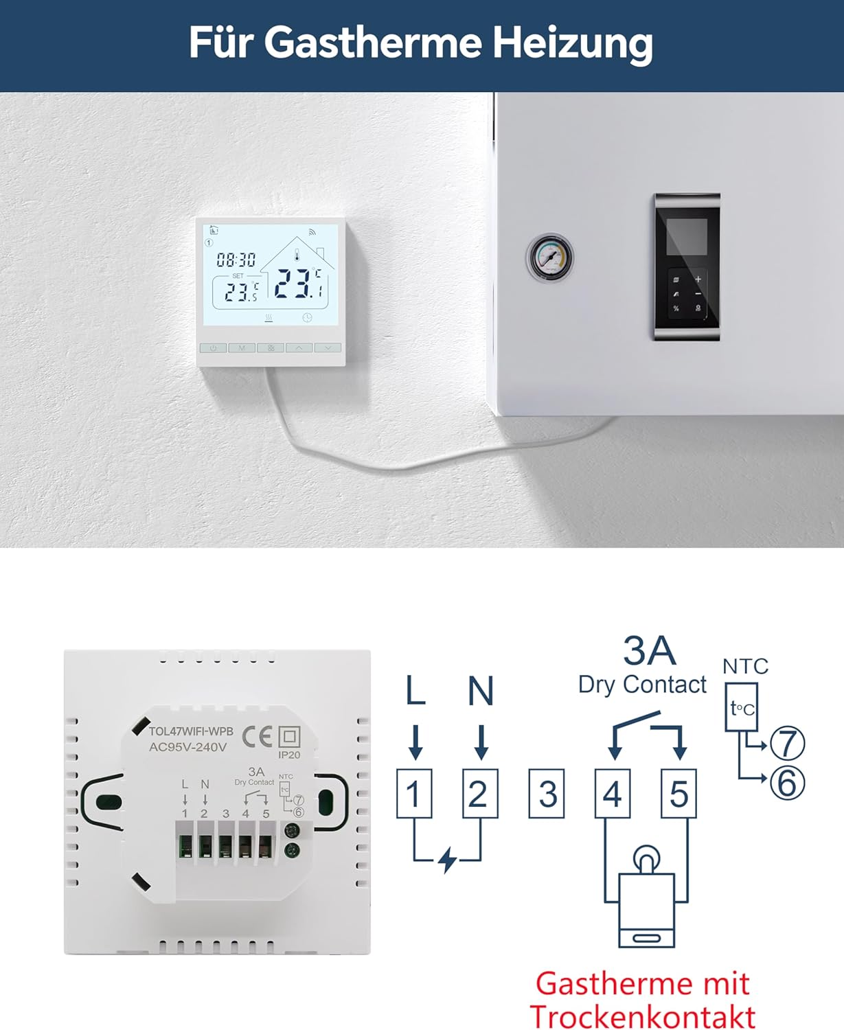 TOL47WIFI Heizungsthermostat, Gasheizkessel Thermostat 1Stk_WIFI
