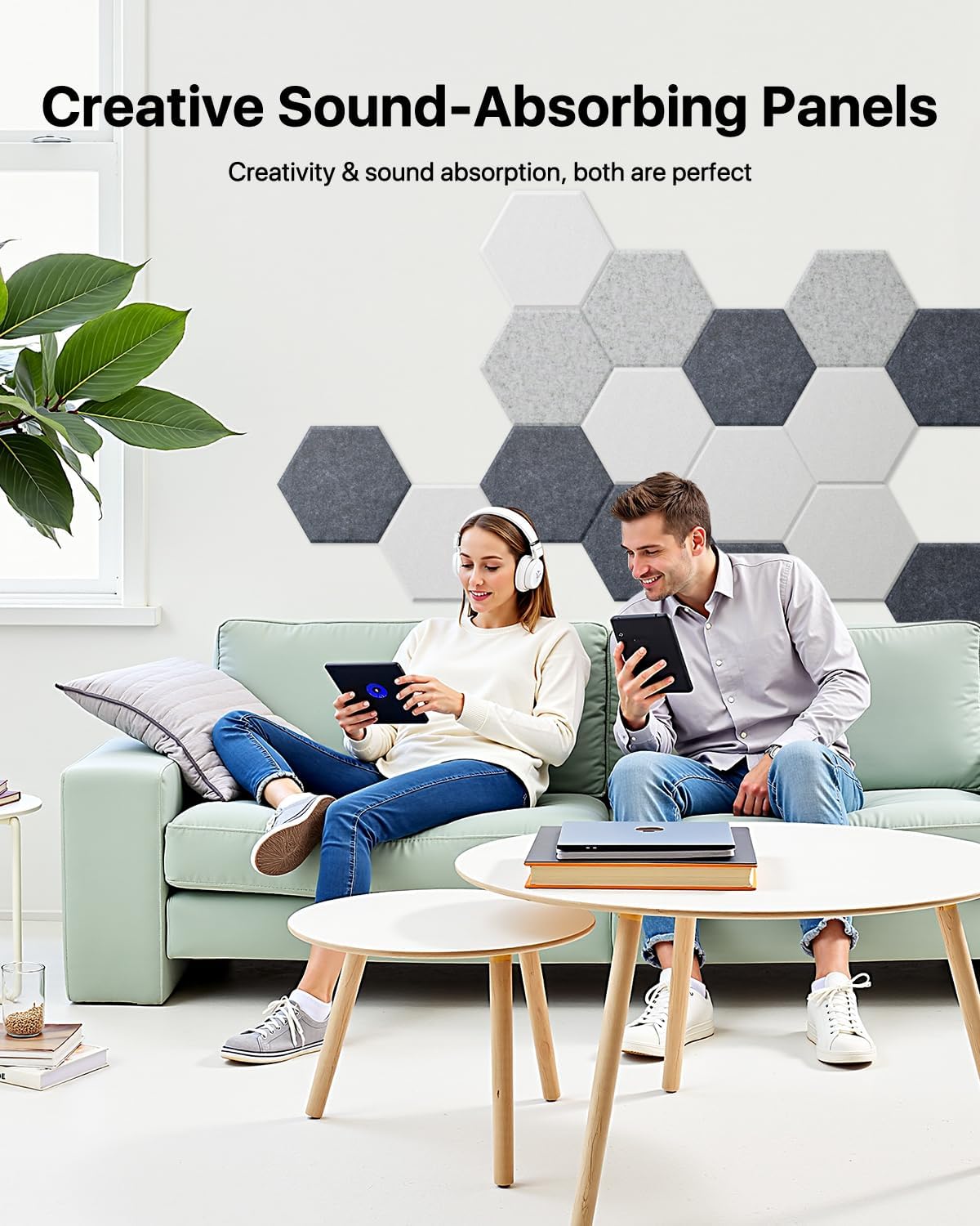 Selbstklebende Hexagon Akustikpaneele, 30×26×0,9 cm, Selbstklebend Grau