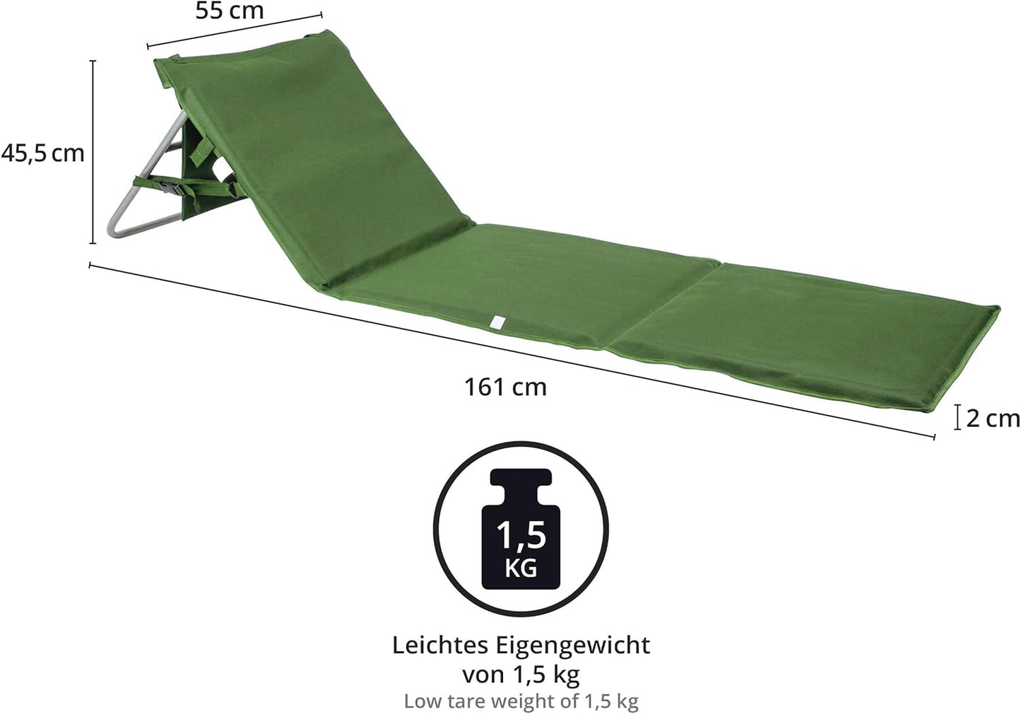 Faltbare Strandmatte mit Rückenlehne und Tragegurt, Strandmatte Khaki