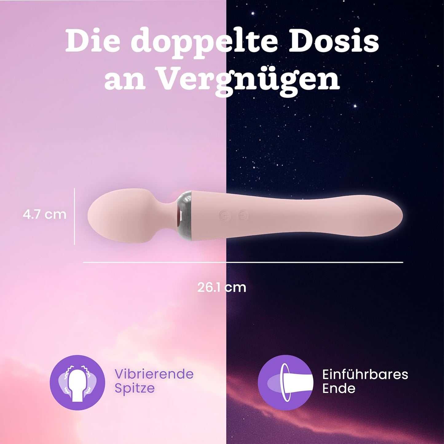 Dual Vibrator Zauberstab mit 10 Modi, Duschfest, Rosenquarz