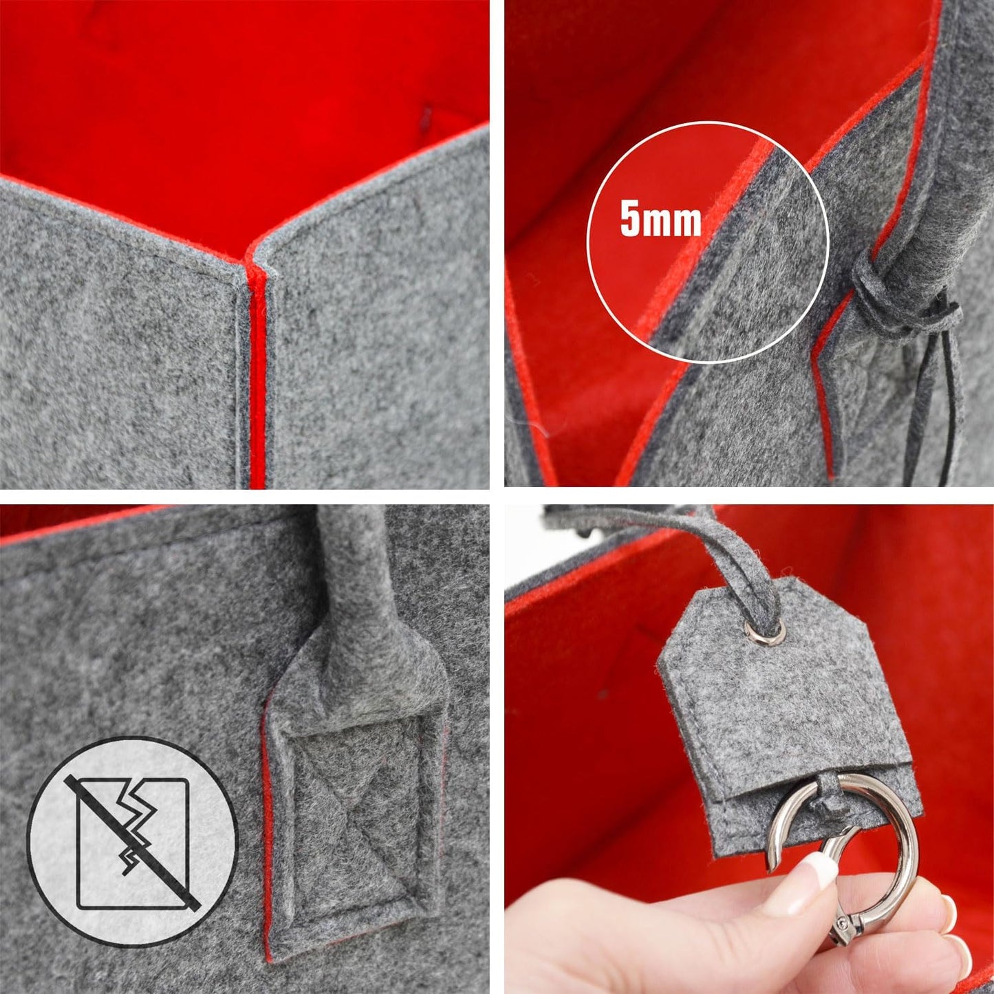 Shopping Filztasche XXL bis 25kg, Grau Rot