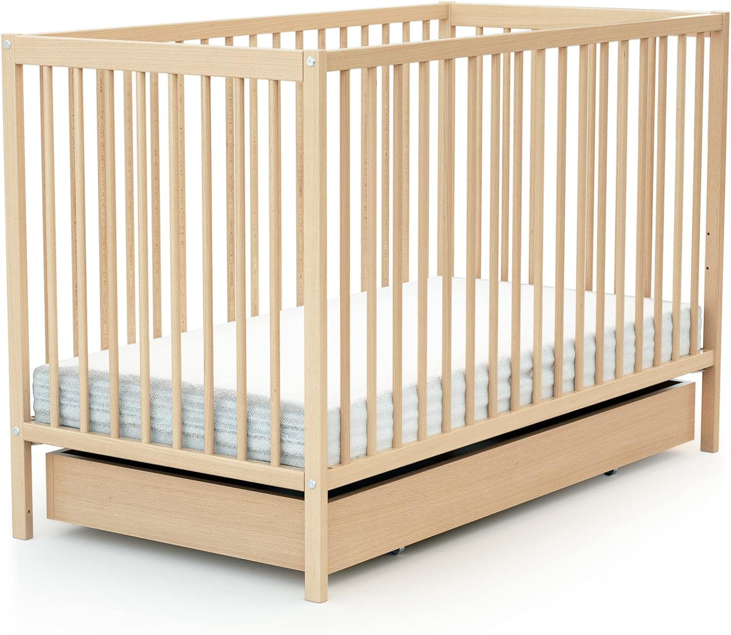 Essentiel Bettschublade für Babybett, 60x120 cm, 114,5 x 57 x 14 cm Buche Lackiert
