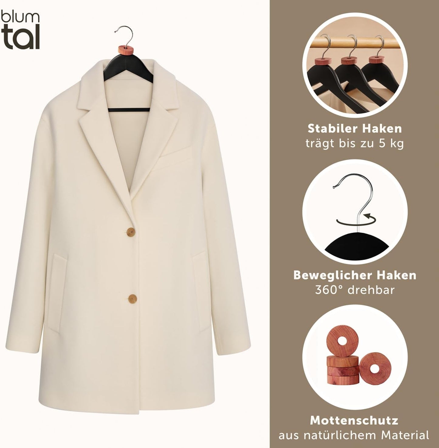 Kleiderbügel-Set mit Zedernholz Mottenschutz, 10er Set Schwarz