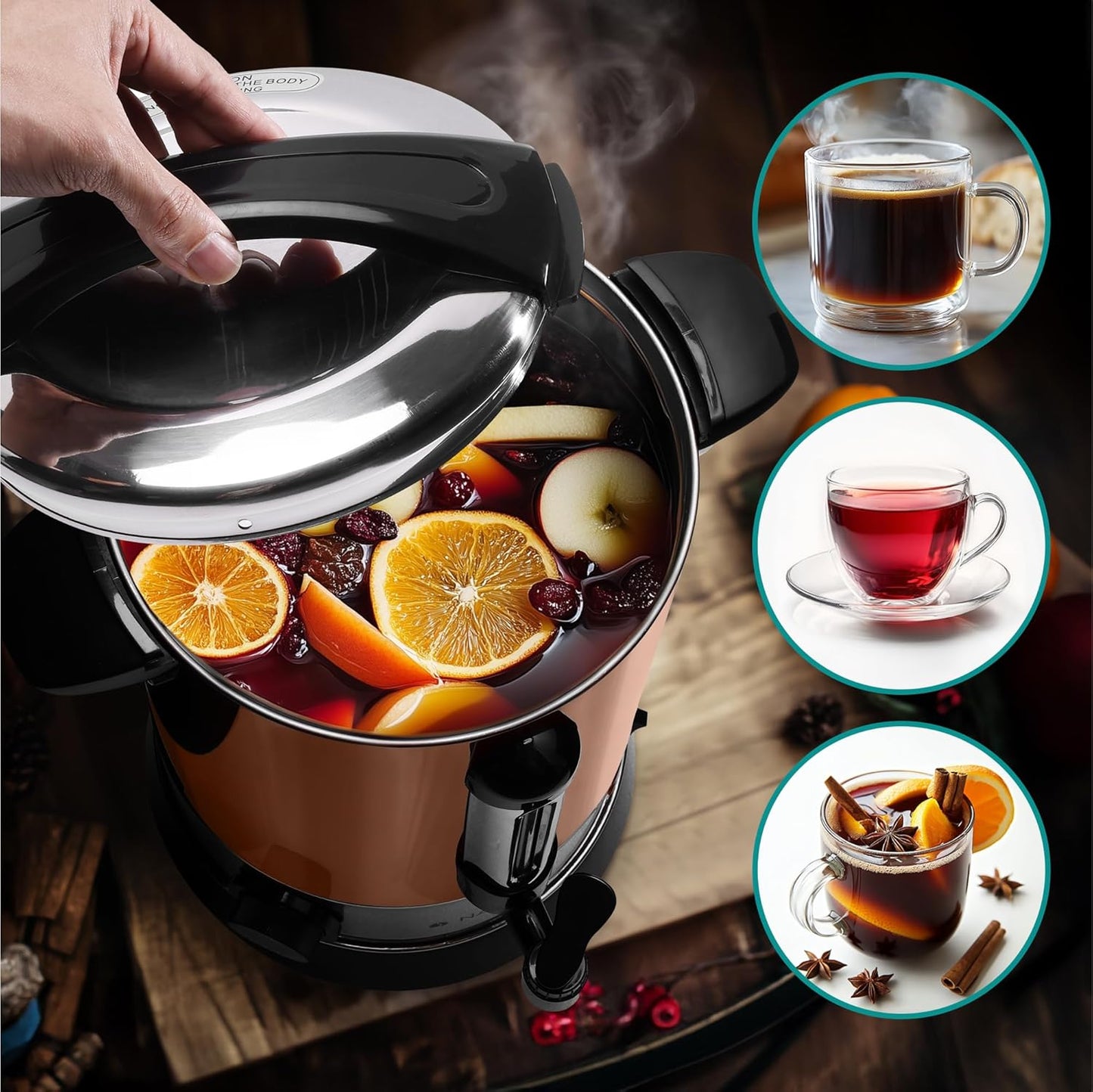 Glühweinkocher mit Thermostat und Zapfhahn (6,8 L), 10 l Kupfer