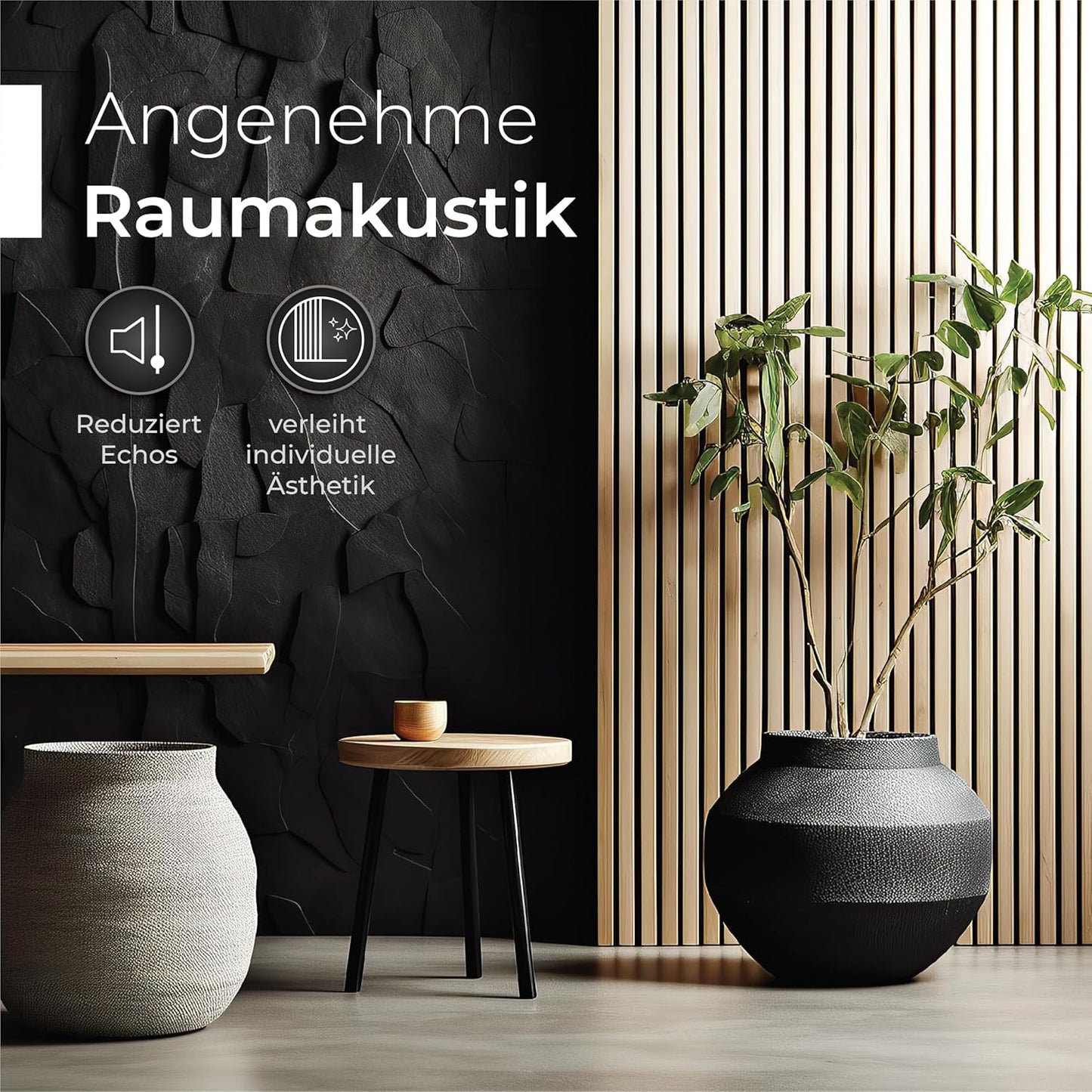 Akustik-Wandpaneele-Set, 120x60cm 4 Stück / Eiche auf schwarzem Akustikfilz