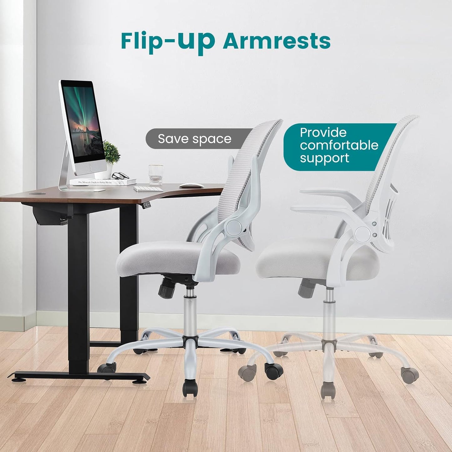 Ergonomischer Bürostuhl mit Lendenwirbelstütze, höhenverstellbar, Verstellbare Armlehnen-gray