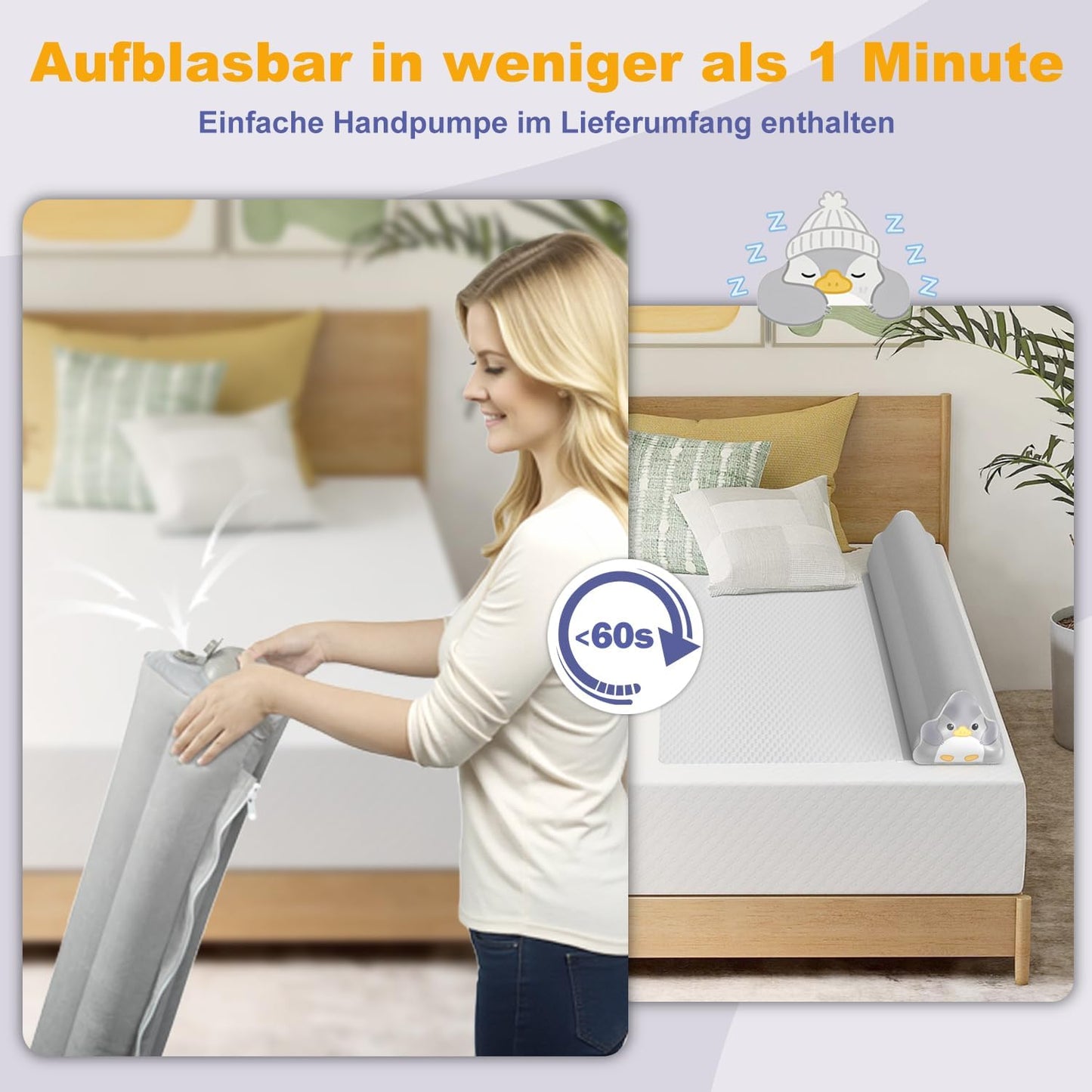 Aufblasbarer Rausfallschutz für Kinderbett (2er Set), 130cm -2er Set