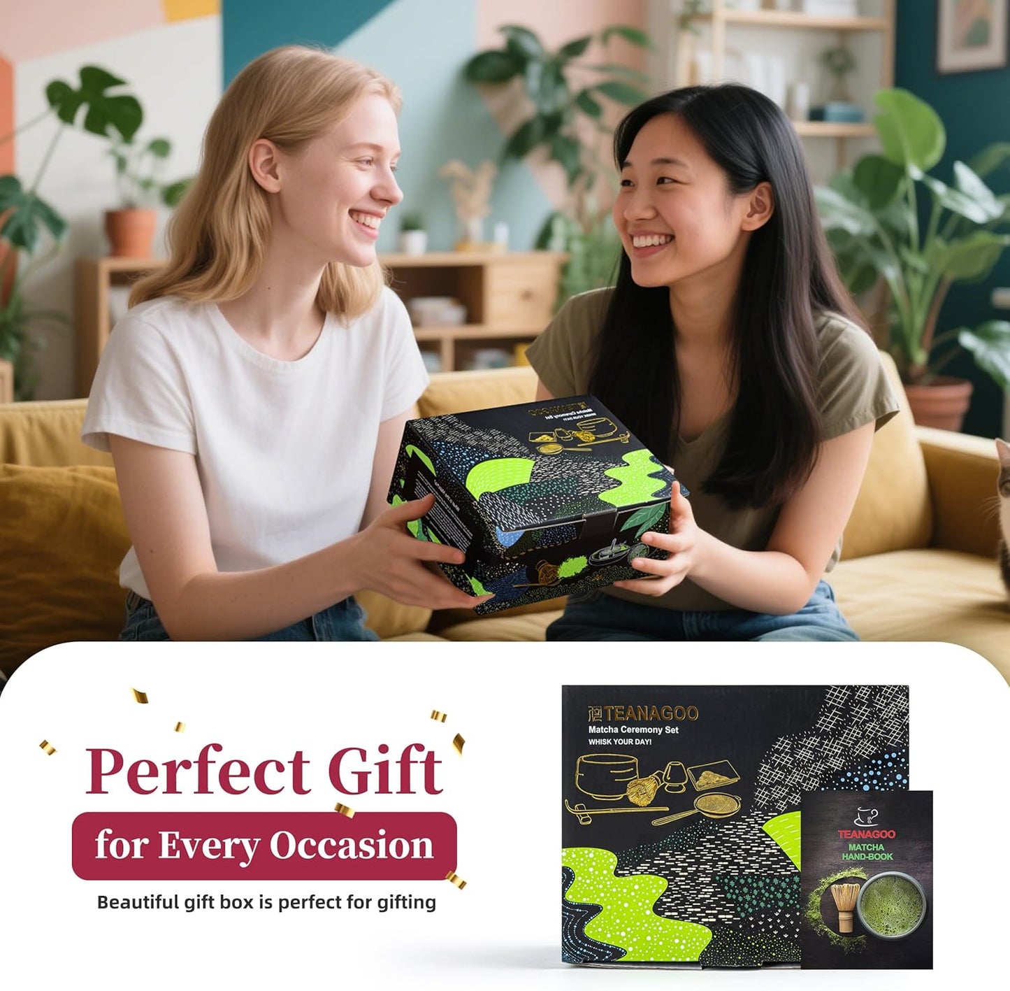 7-teiliges Matcha Tee-Zubehörset mit Schale und Besen, 7Stück/Set, Schüssel mit Ausgießer Grün Grident Rosa