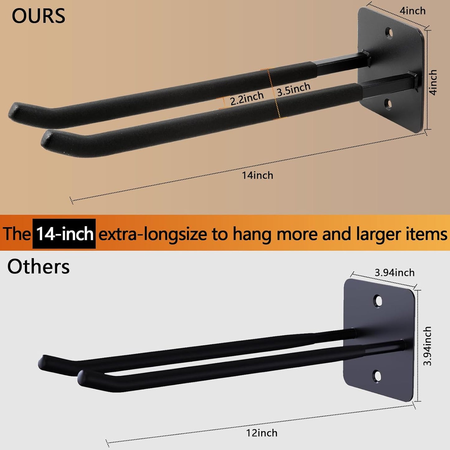 4-teiliges Garagenhaken-Set, 4 Stück Vierkantrohrhaken -14"