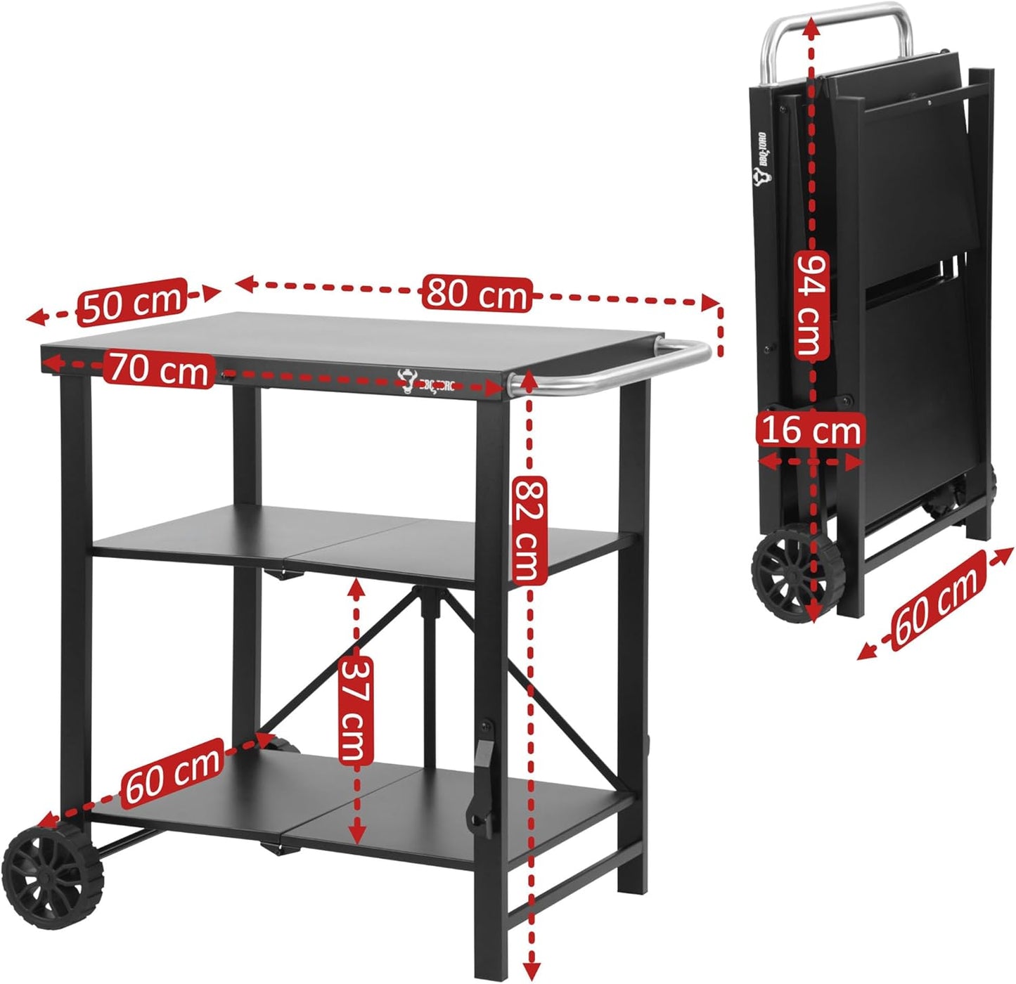 Klappbarer Grillwagen, 60 x 80 x 82 cm, Schwarz