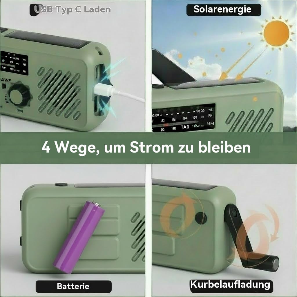 Notfallradio mit Solar- und Kurbel-Ladefunktion