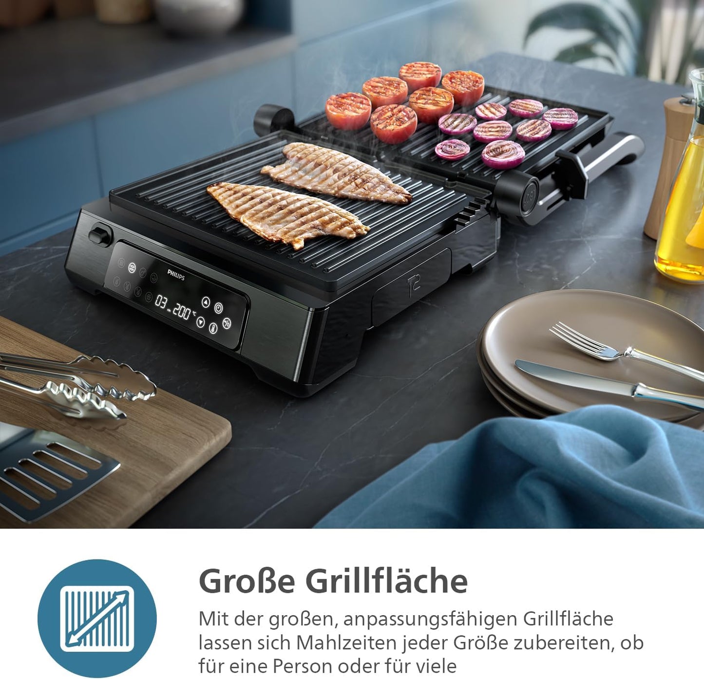 Kontaktgrill HD6307/70, Kontaktgrill Digitale Temperaturkontrolle + Thermometer
