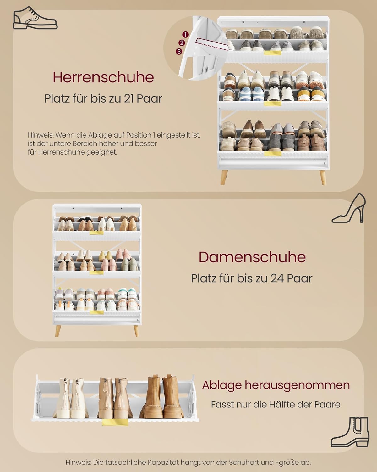 Schuhschrank mit 3 Klappen, Maxe Kollektion, HSC302WB02