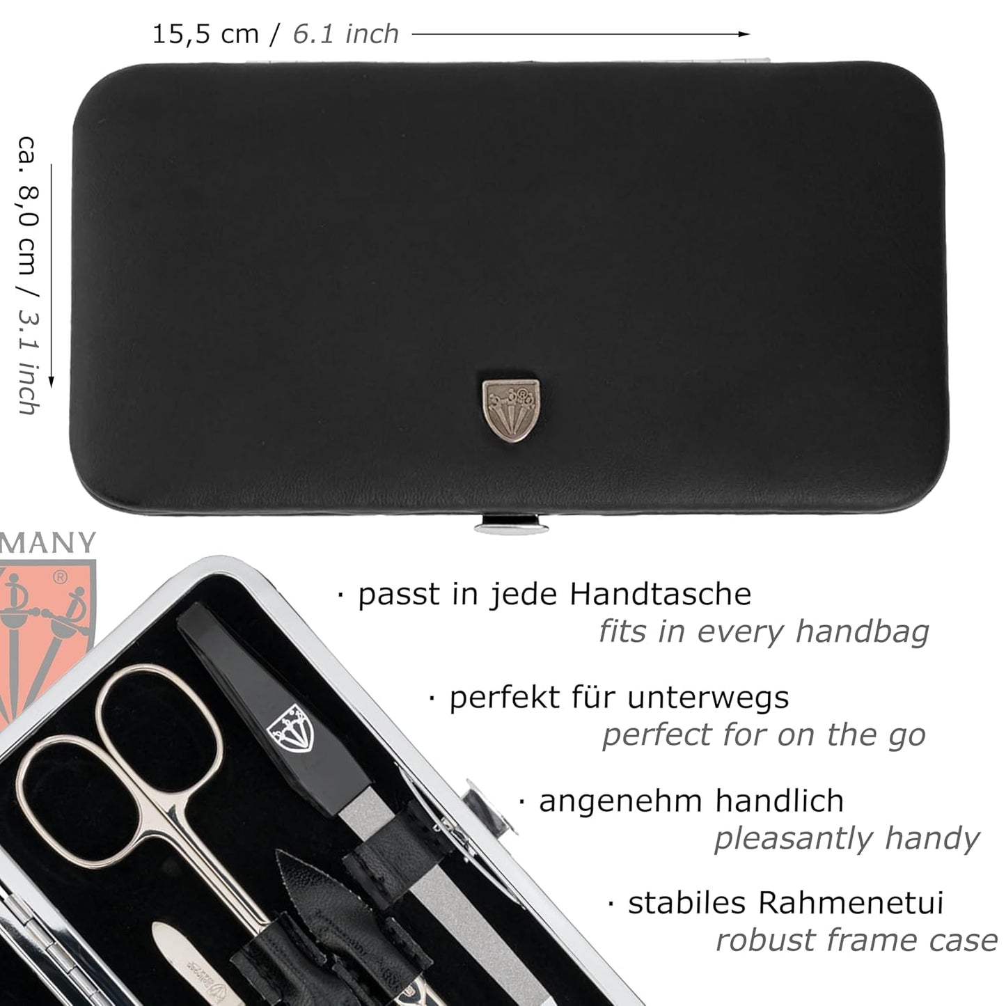 ‎Cuneo 8-teiliges Maniküre Set, KUNSTLEDER - SCHWARZ