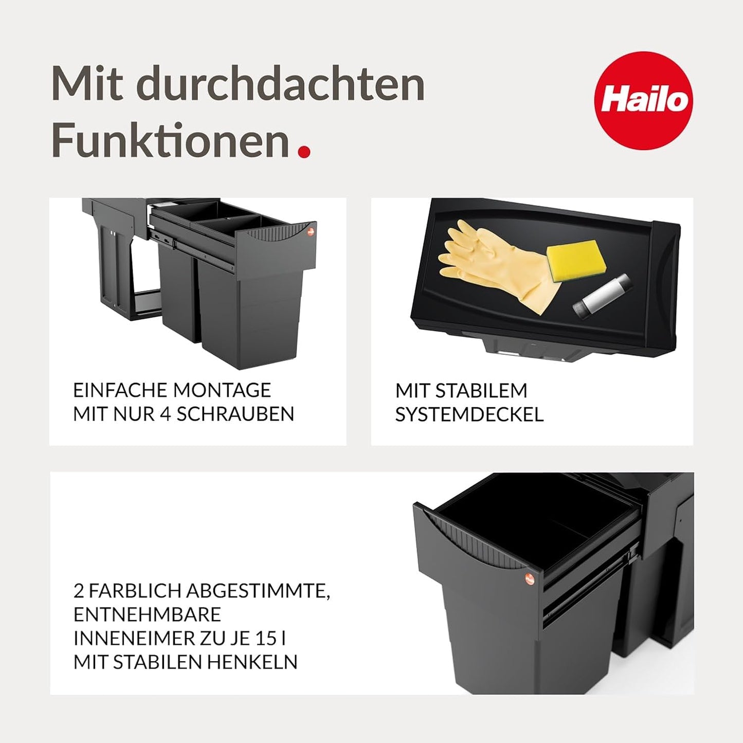 Einbau-Mülltrenner Tandem 3666851 für Drehtüren, Black Edition, Schwarz