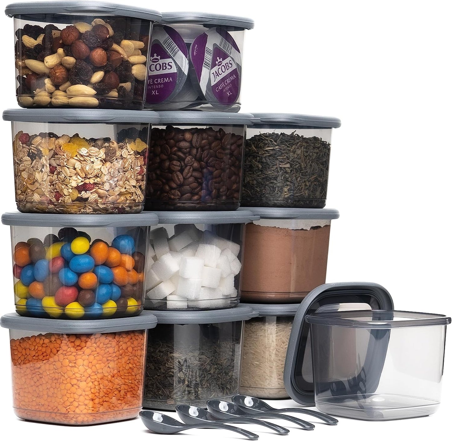 12er Set Vorratsdosen, 12er Set 550ml Grau