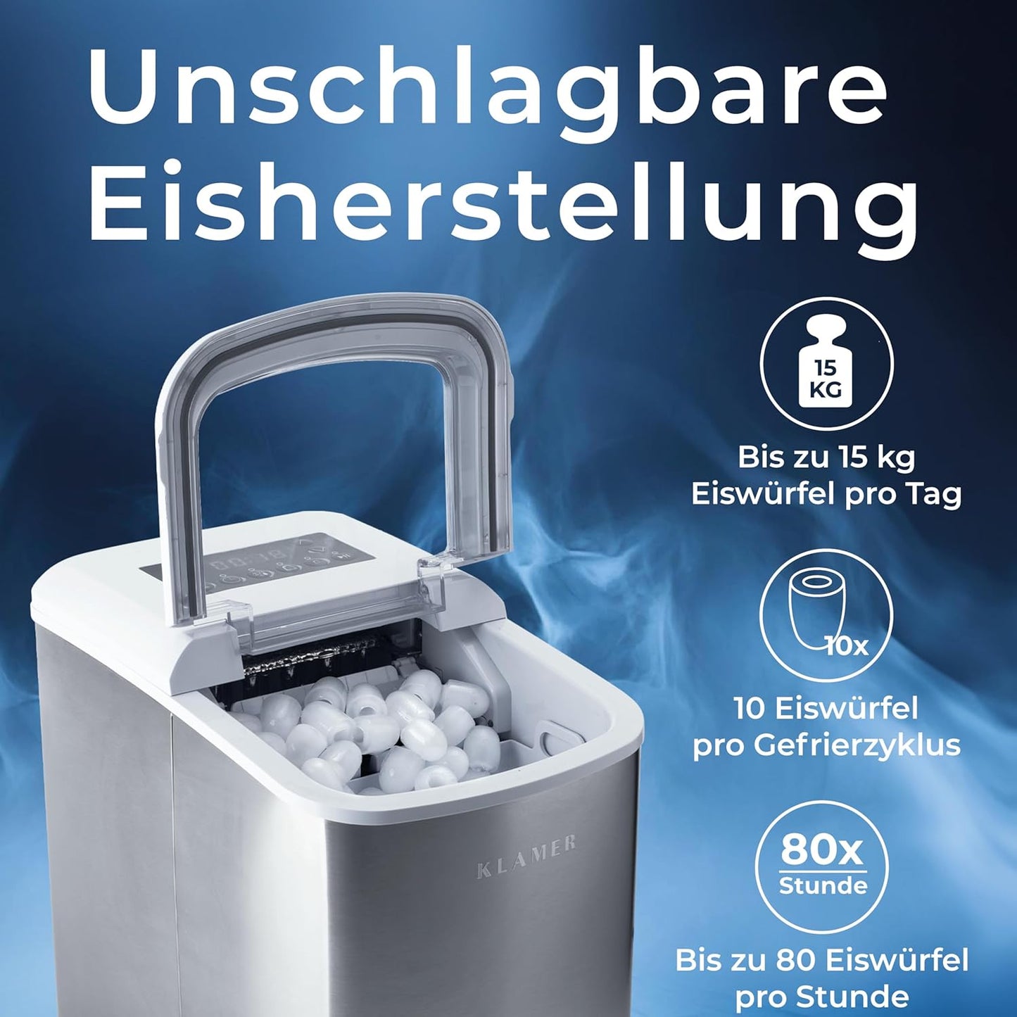 Eiswürfelmaschine mit Timer & Schaufel, Weiss 2.1L