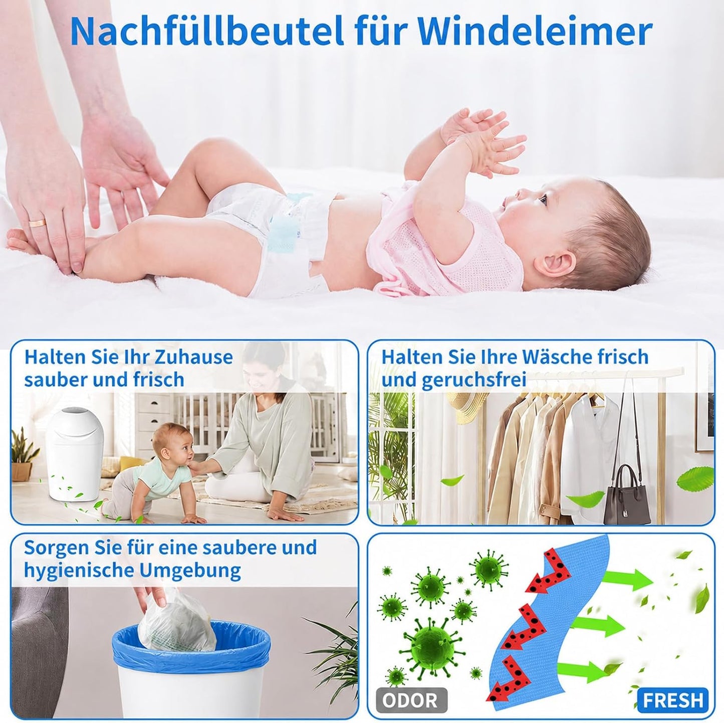 22-teiliges Windeleimer Nachfüllkassetten-Set, Blau,22 Stück