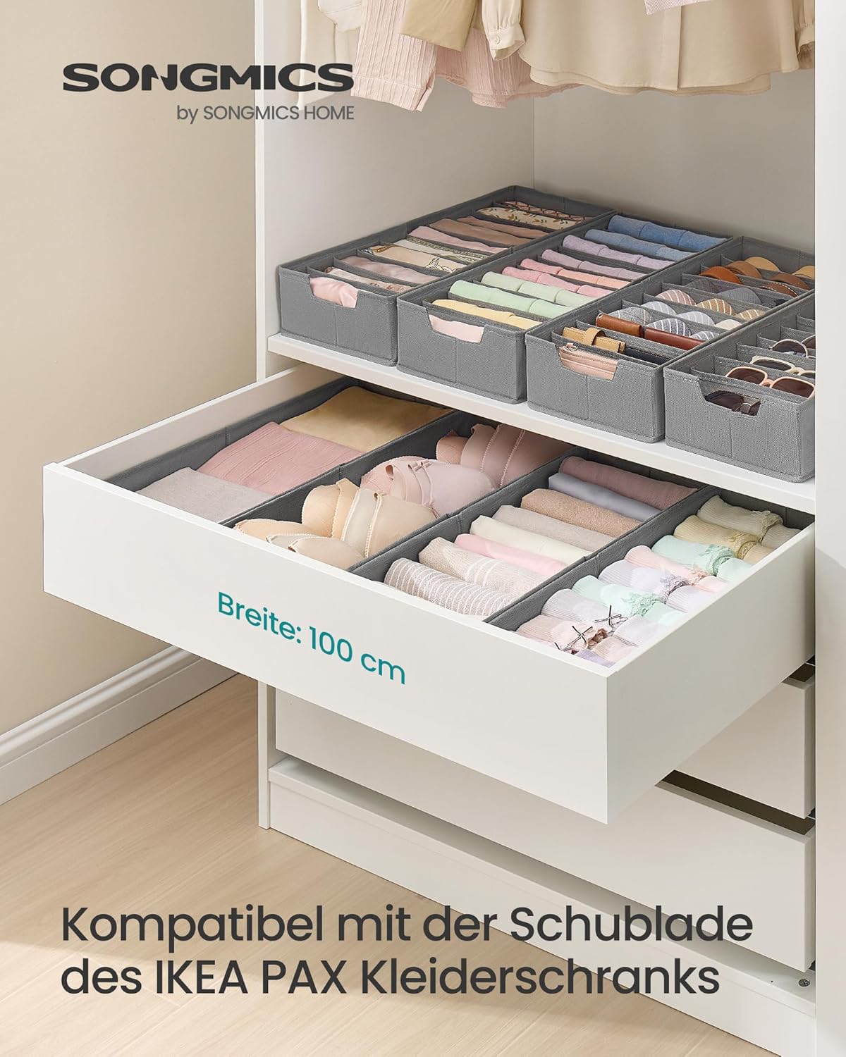 4-teiliges Unterwäsche-Organizer-Set für Schubladen, 50T x 22B cm ohne Trennwände