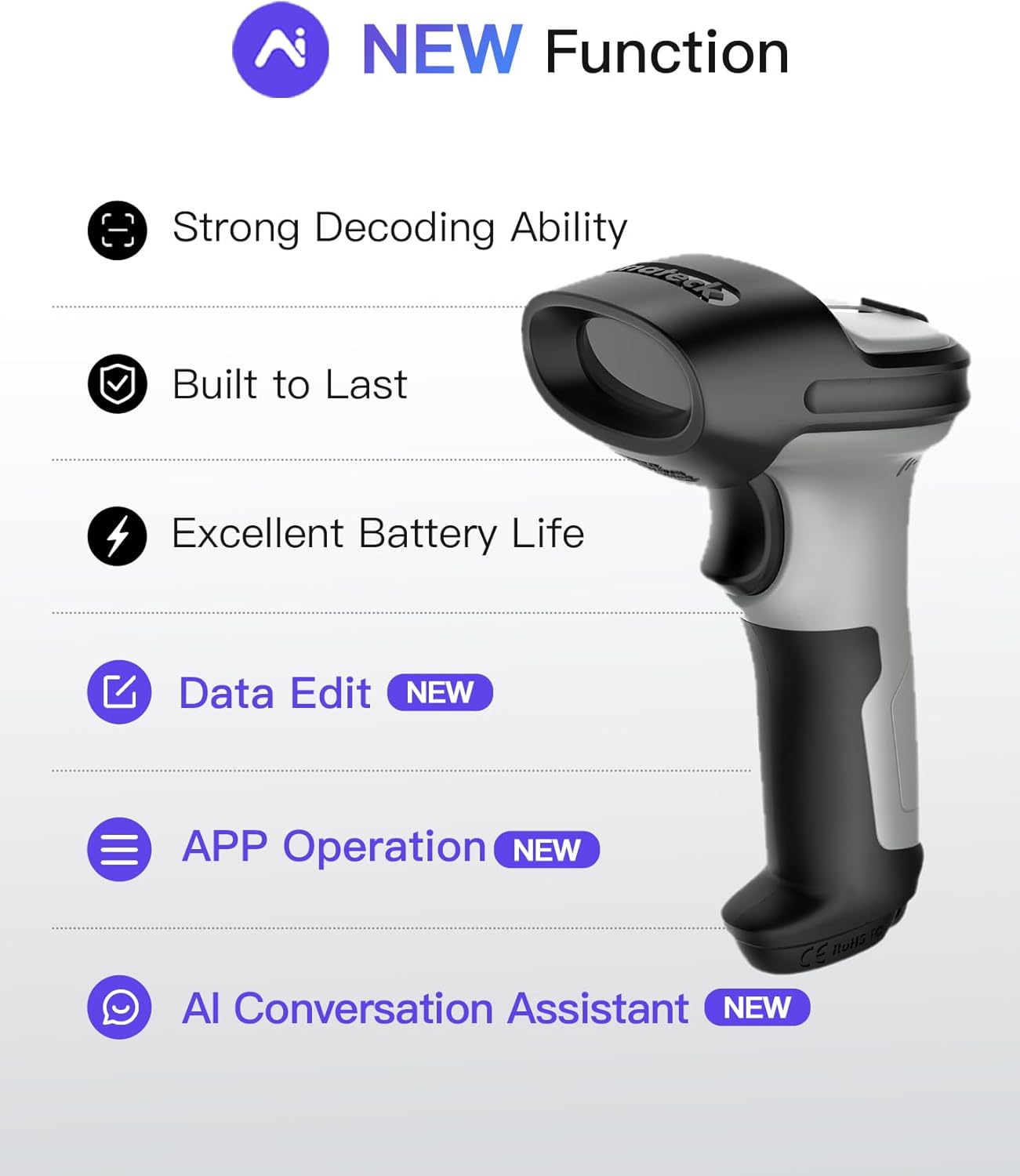 Kabelloser 1D-Barcode-Scanner, Grau 1D AI