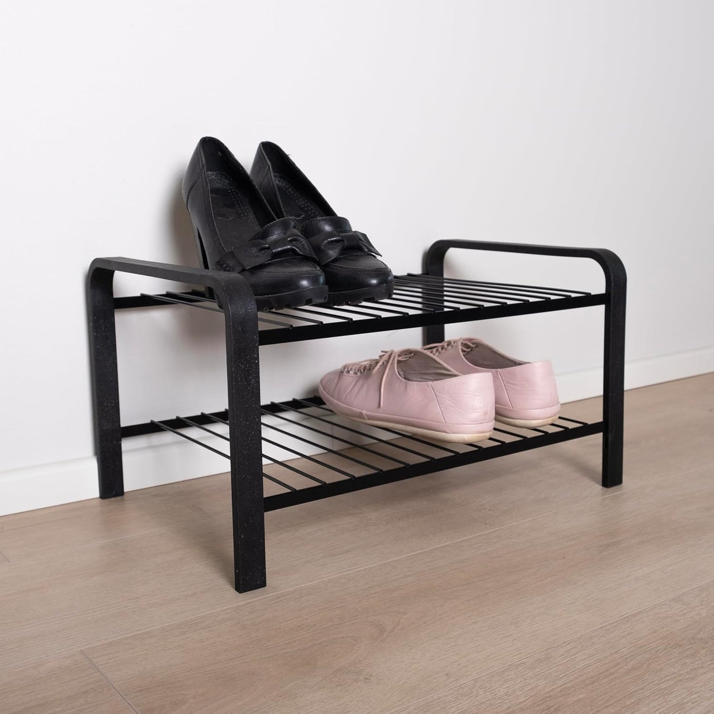 Schuhregal mit 2 Ebenen, Schwarz 47 cm / 2 Ebenen