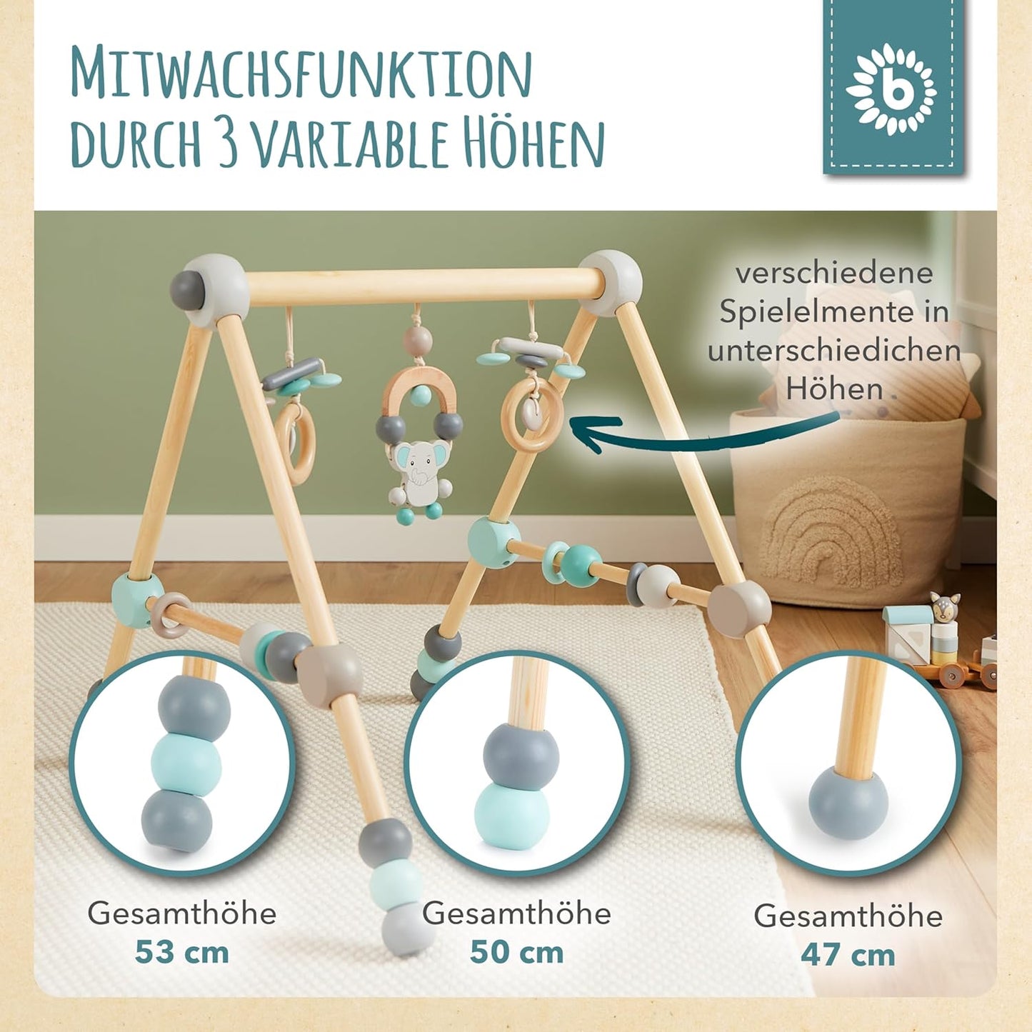 Höhenverstellbares Baby Holzspieltrapez, Blau
