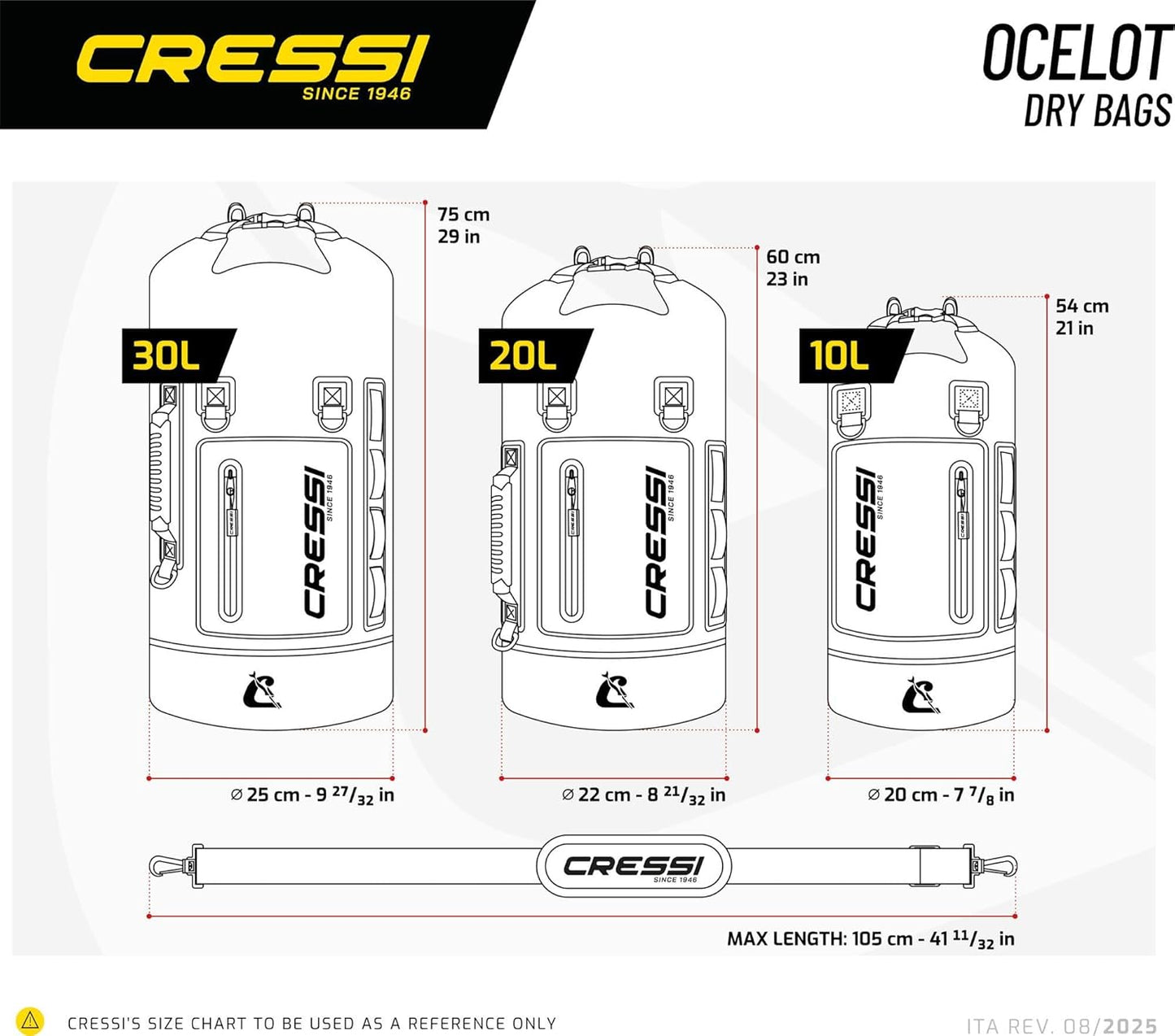 Ocelot Dry Bag für Wassersport, Schwarz/Gelb 10 L