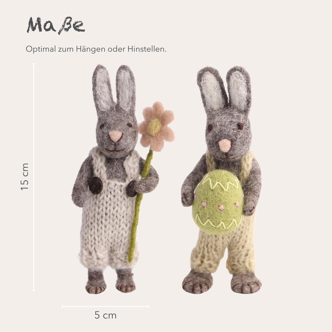 Set mit 2 kleinen Hasen, Hasen | 2er Set mit Tasche & Osterei Gross (27cm) | Ostern