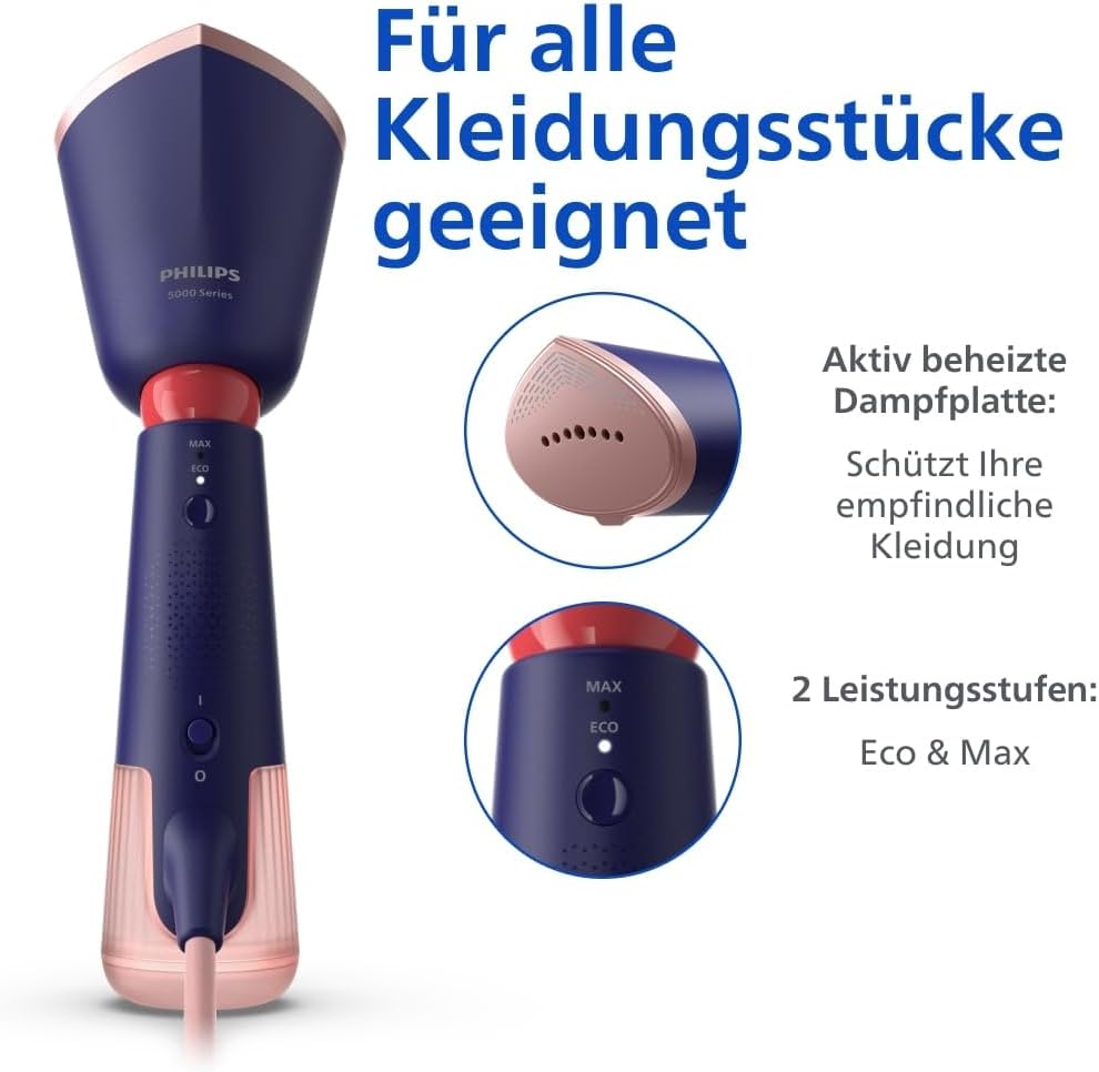 5000-Serie Dampfglätter mit Zubehör & Eco-Modus, 3x Zubehör, marineblau