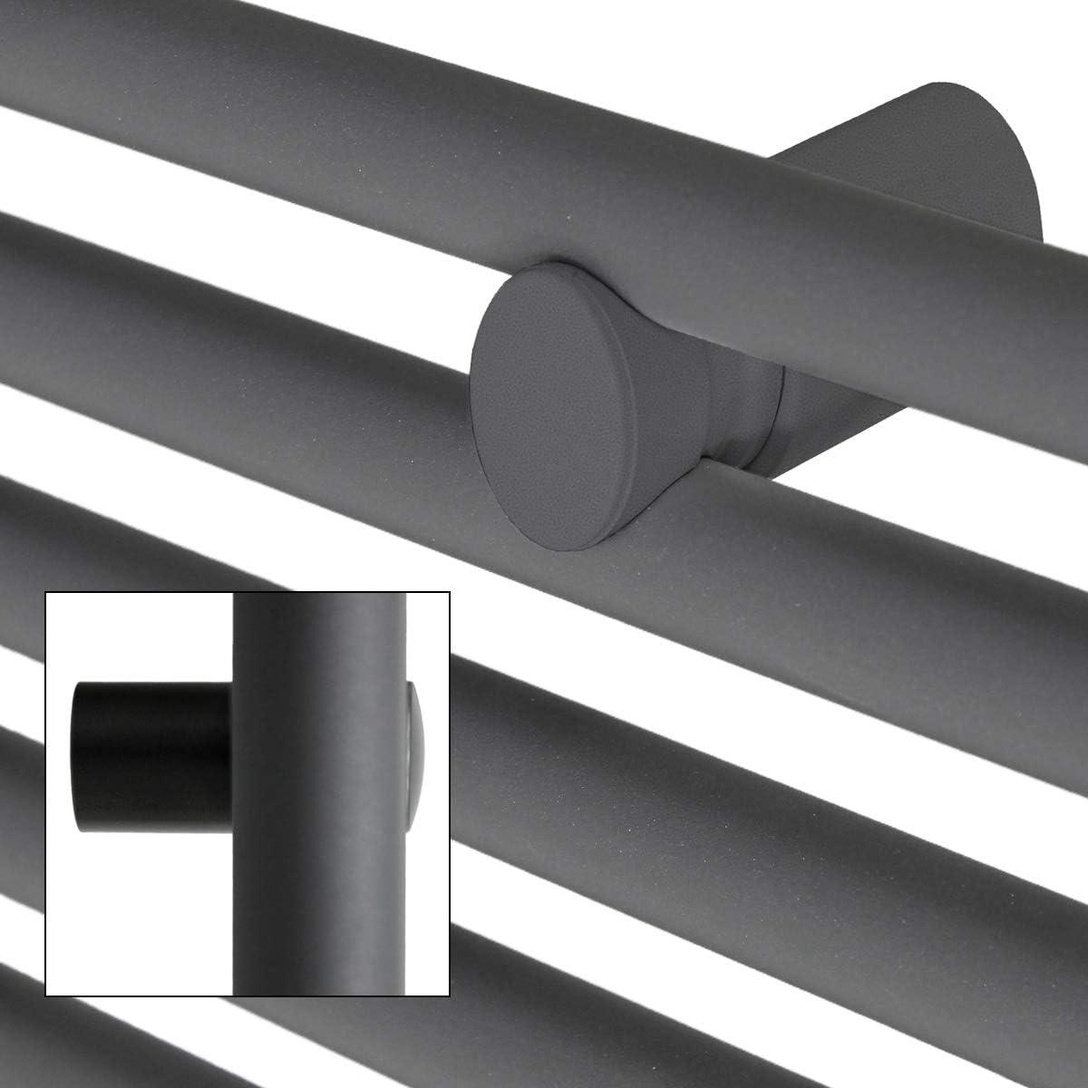 Badheizkörper Handtuchwärmer 300x1400 mm mit Thermostat, 300x1400 mm gerade mit Durchgangs-Ventil|Anthrazit