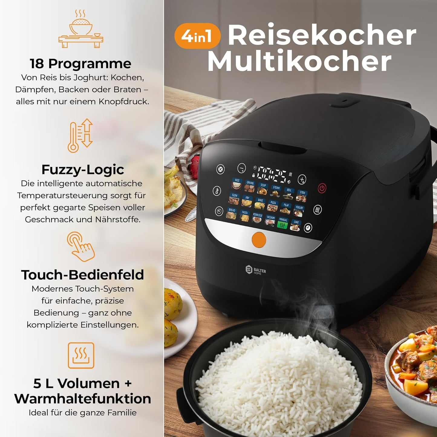 Multikocher mit 18 Programmen, 18 Programme