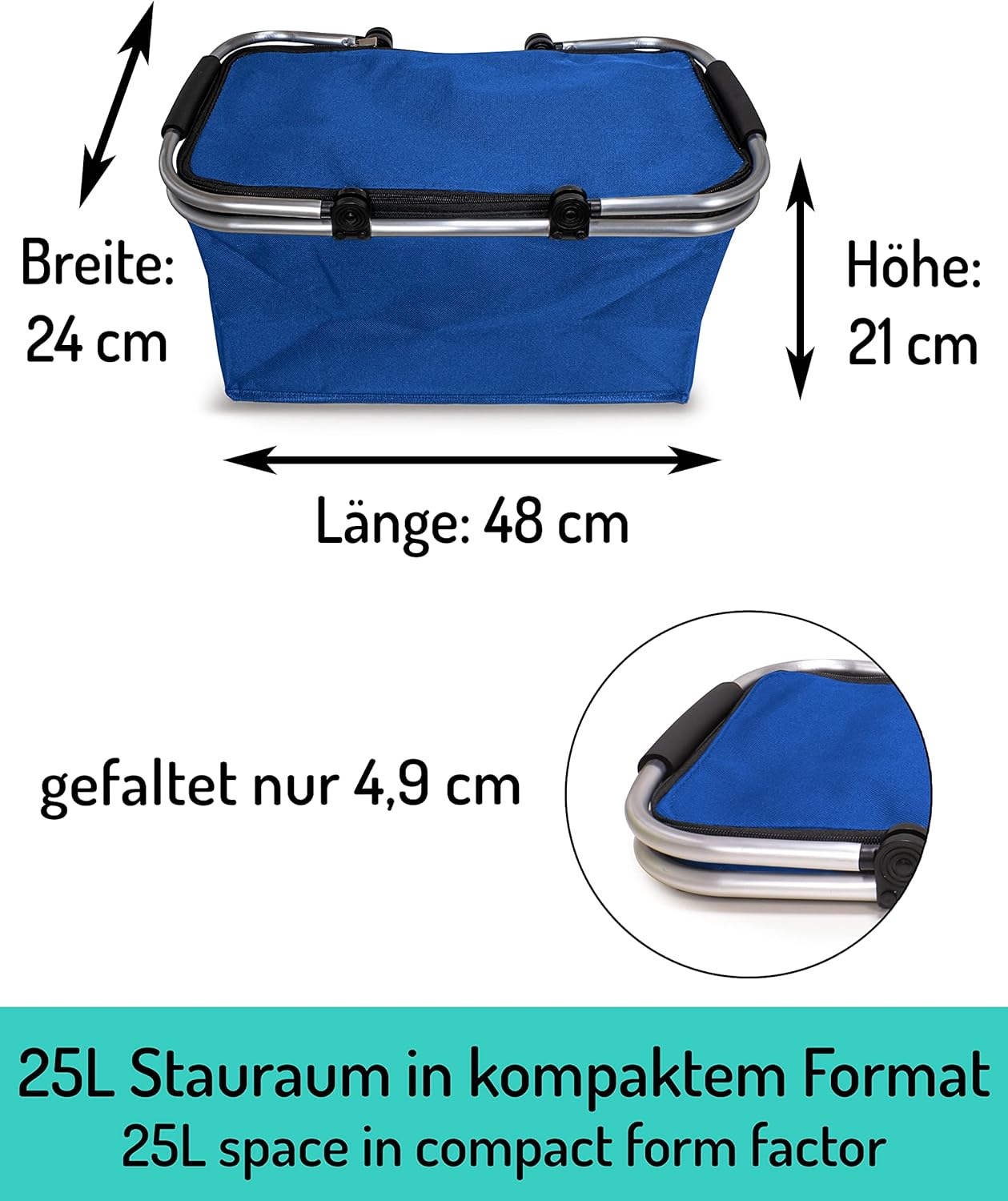 Faltbarer Einkaufskorb, Normal - 2x Pack Blau