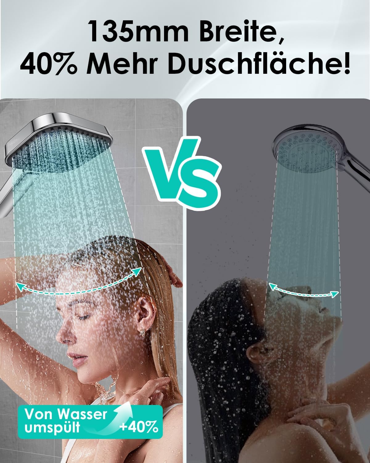 Wassersparender Duschkopf mit Antikalk-Funktion, Silber
