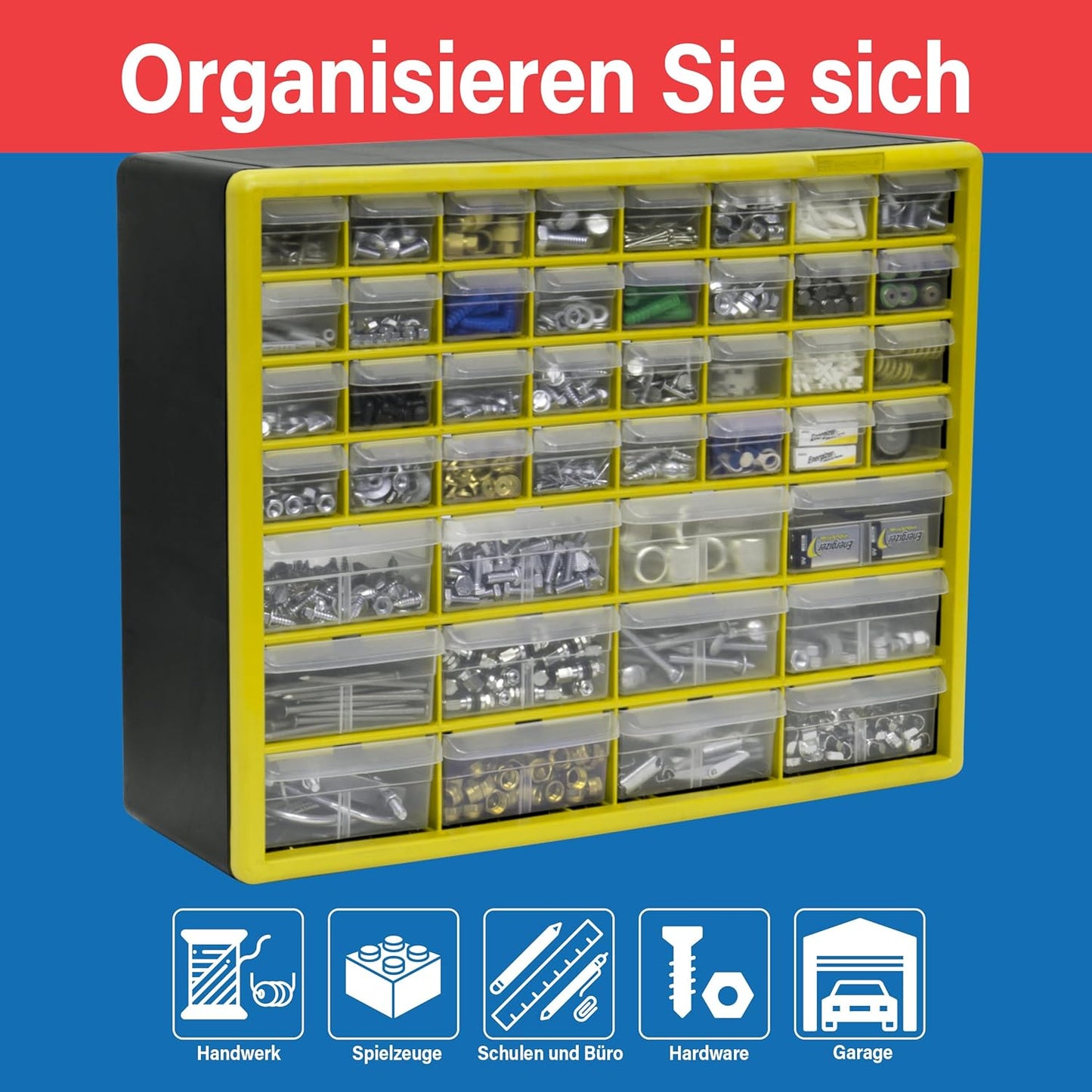 Schubladenschrank mit 44 Schubladen, 44 Drawer Gelb