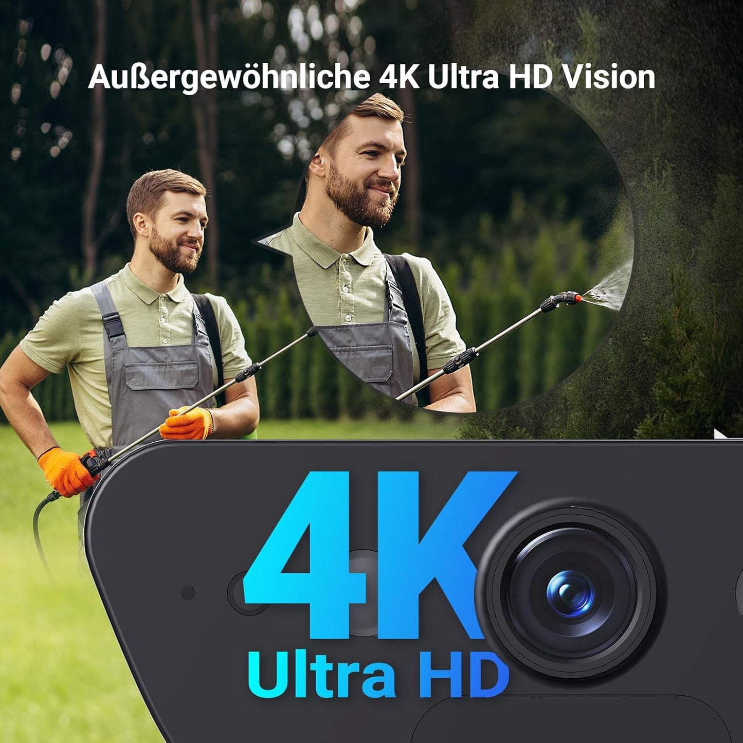 4K Kabellose Überwachungskamera mit Solarpanel, Akku Kamera
