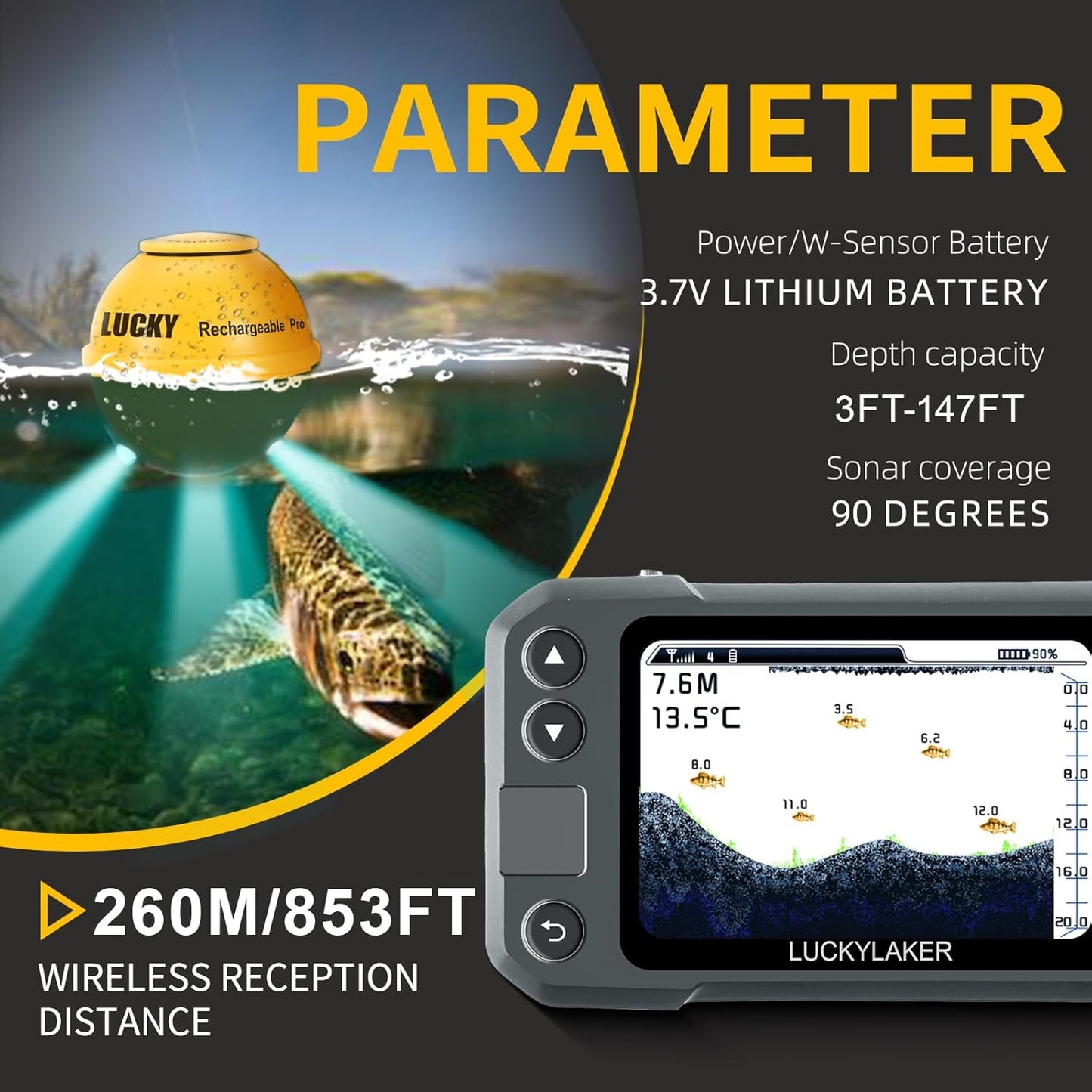 Tragbarer kabelloser Sonar-Fischfinder MT-202