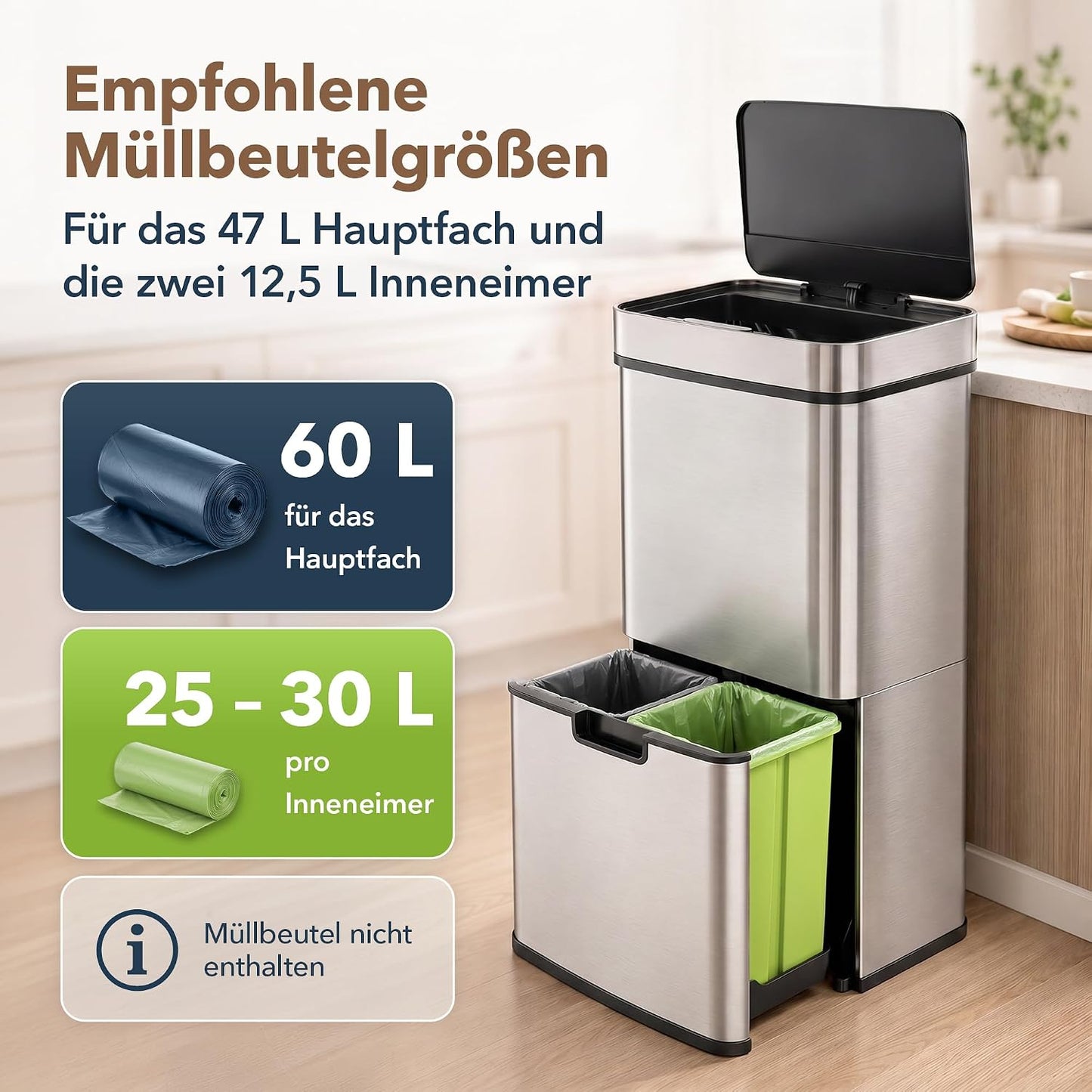 Sensor-Mülleimer mit 3-Fächer-Trennsystem